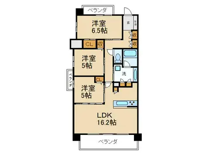 ユニハイム エクシア樟葉(3LDK/2階)の間取り写真
