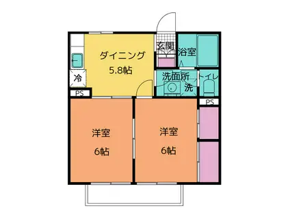 セレブリティー F(2DK/2階)の間取り写真