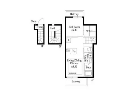 ウッドクレスト荒川レジデンス(1LDK/3階)の間取り写真