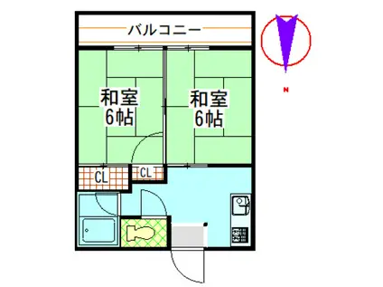 スカイハイツ(2K/2階)の間取り写真