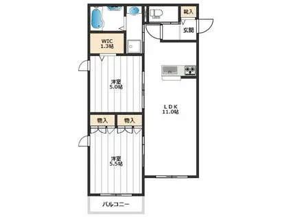 PERSIMMON小竹向原(2LDK/2階)の間取り写真