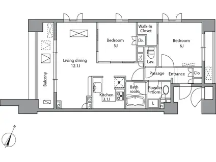 レジディア水道橋(2LDK/13階)の間取り写真