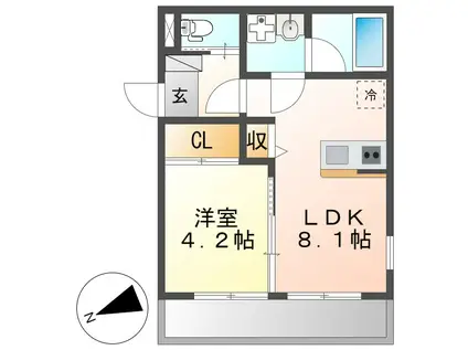 ベネフィス港楽(1LDK/1階)の間取り写真