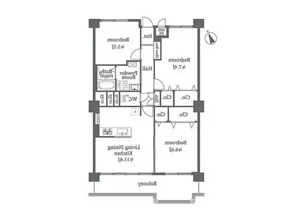 五日市シーサイドハイツ(3LDK/8階)の間取り写真