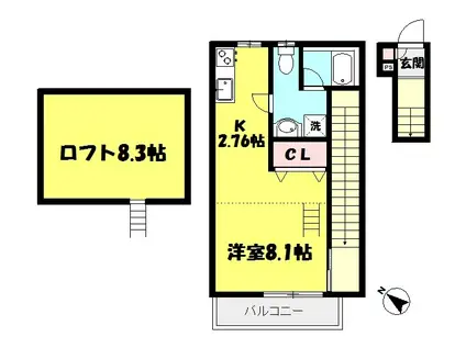 ZEPHYR COURT丸山台II(ワンルーム/2階)の間取り写真