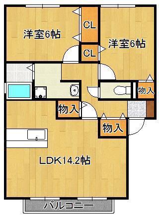アルケディア(2LDK/2階)の間取り写真