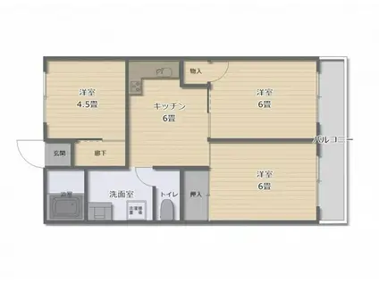 ラ・ピーヌ円山(3DK/3階)の間取り写真