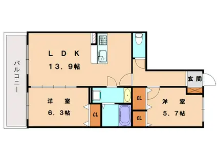 ラ・フレーズ天神(2LDK/4階)の間取り写真