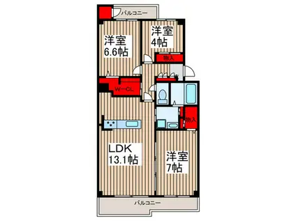 EVERTOW COLORE SENGENDAI(3LDK/2階)の間取り写真