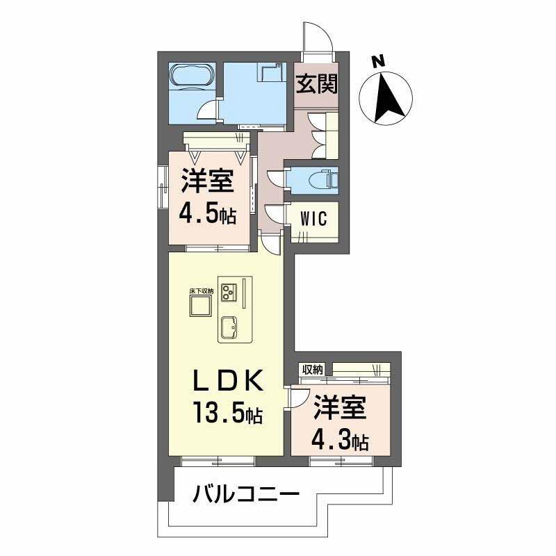 ディアマント番町(2LDK/1階)の間取り写真