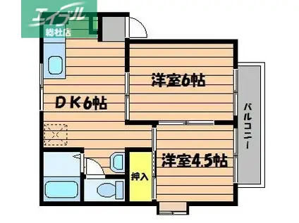 オアシス秋岡B棟(2DK/1階)の間取り写真