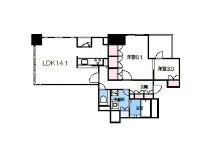 淀屋橋アップルタワーレジデンス(2LDK/23階)の間取り写真