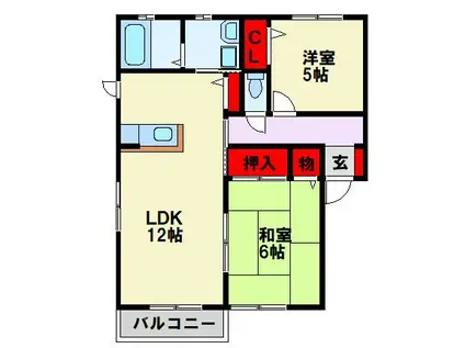 ボヌール永犬丸(2LDK/2階)の間取り写真