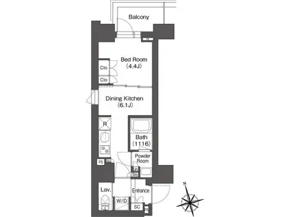 ミリアレジデンス浅草駒形(1DK/13階)の間取り写真