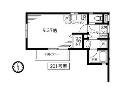 ドミールケー(1K/2階)の間取り写真