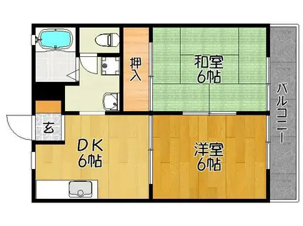 ジョイフルKII(2DK/2階)の間取り写真