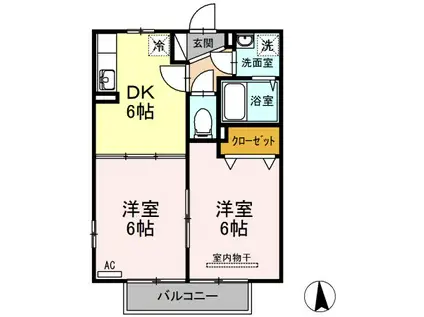 クレア伏石S(2DK/1階)の間取り写真