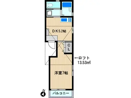 ルーミー川崎(1DK/2階)の間取り写真