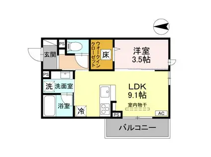 相木COEUR(1LDK/1階)の間取り写真