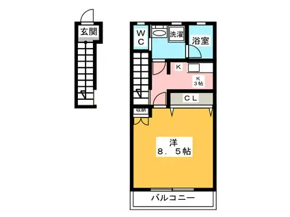 パレットハウス(1K/2階)の間取り写真