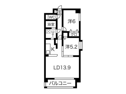 フォルテ茶屋ヶ坂(2LDK/2階)の間取り写真
