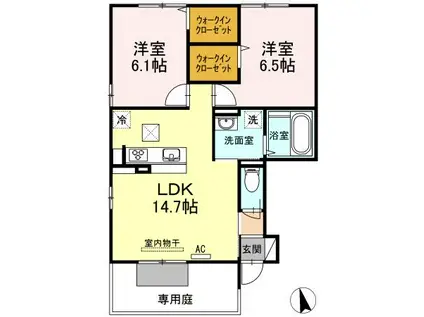 プティ ボヌール A棟(2LDK/1階)の間取り写真