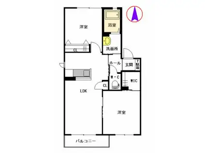 カーサ・ラピスE(2LDK/2階)の間取り写真