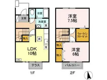 セジュールひかりD棟(2LDK/1階)の間取り写真