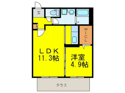 ドエル大橋南(1LDK/1階)の間取り写真