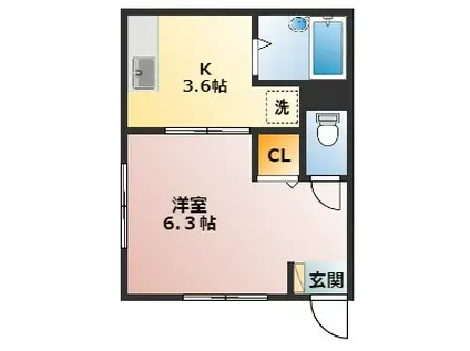 ヴェルデ・ピソ(1K/1階)の間取り写真