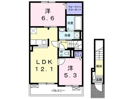 サーク アムール(2LDK/2階)の間取り写真