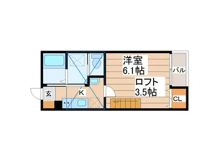 RACHEL(1K/2階)の間取り写真