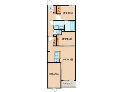 コンフォート宮千代(3LDK/3階)の間取り写真