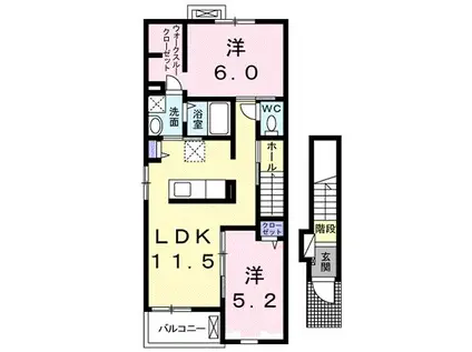 フローラ A 吉田(2LDK/2階)の間取り写真