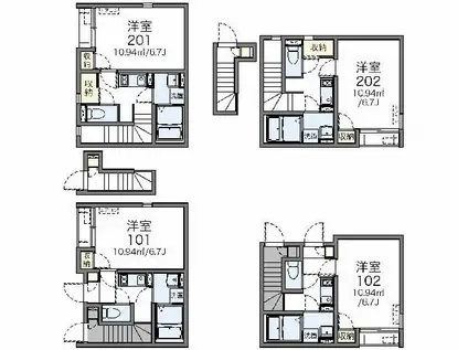 レオネクストエーリラフトリー(1K/2階)の間取り写真