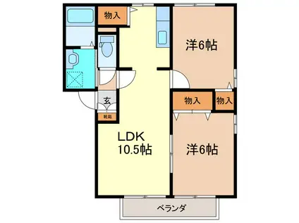 サンライズ藤沢(2LDK/2階)の間取り写真