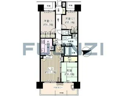 パークスクエア船橋(3LDK/6階)の間取り写真