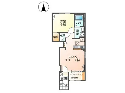 フルールB棟(1LDK/1階)の間取り写真