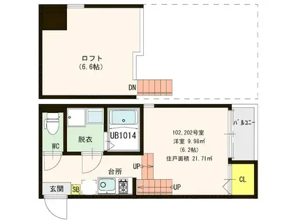 シティハウス馬出キャナルテラス(1K/2階)の間取り写真