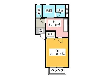 サニーコート上浜B(1K/2階)の間取り写真