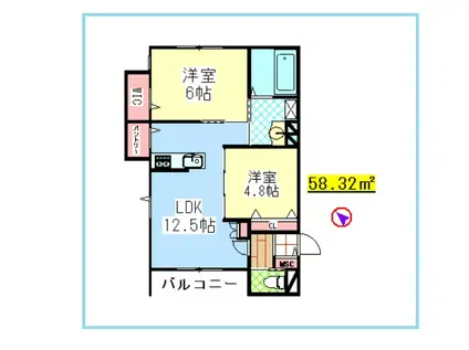 AF ラバローネ(2LDK/3階)の間取り写真