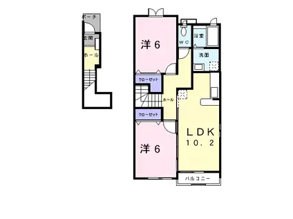 アルモニーB(2LDK/2階)の間取り写真