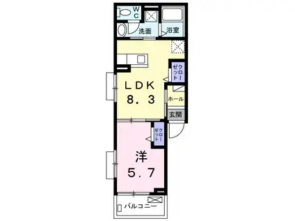 カーサ・ヴェルデ 梶(1LDK/2階)の間取り写真