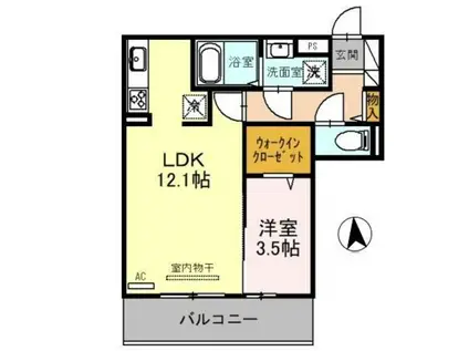 D-ROOM宇須 輝(1LDK/3階)の間取り写真