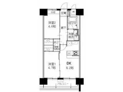 ヒルクレスト 寺塚(2DK/4階)の間取り写真