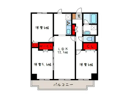 エオリアンハープ(3LDK/4階)の間取り写真