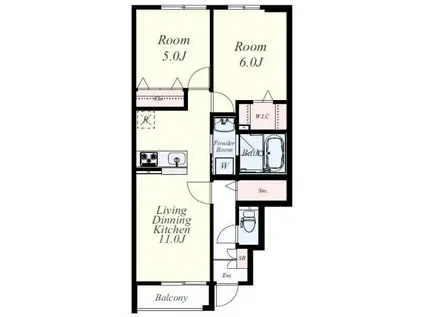 プルニエール博多(2LDK/1階)の間取り写真
