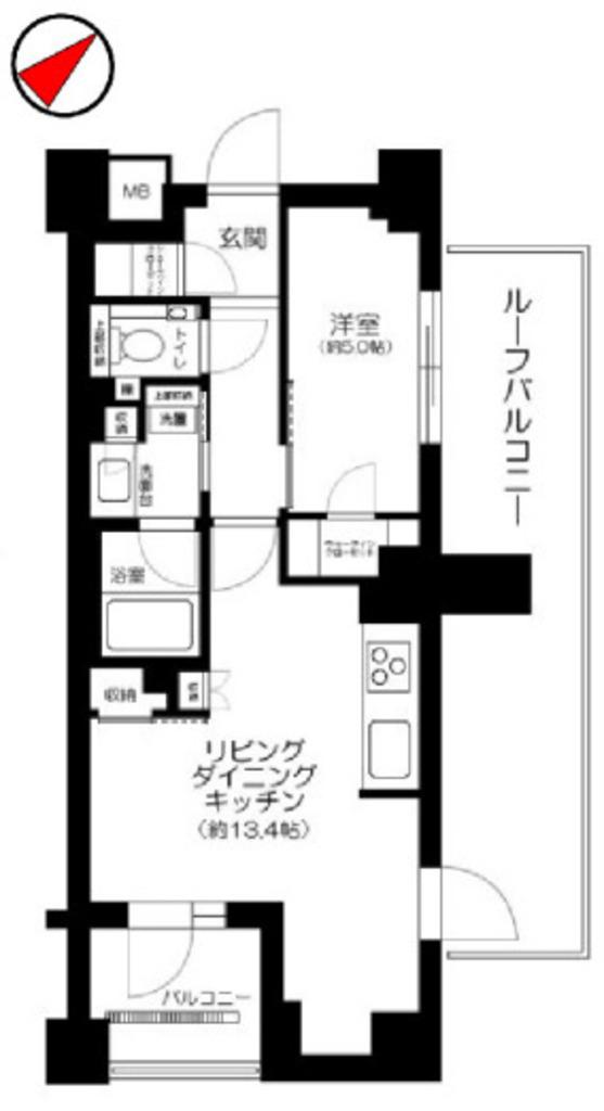 ジオ市谷仲之町(1LDK/5階)の間取り写真