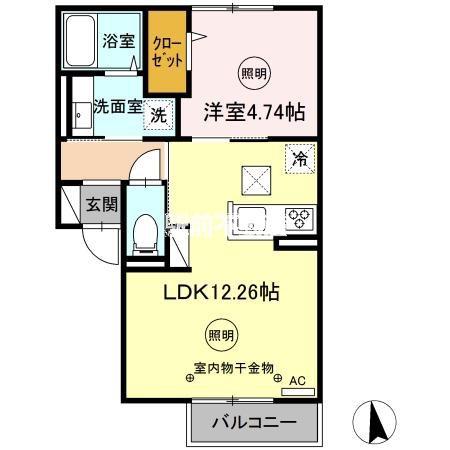 FONTAINE和賀 2(1LDK/1階)の間取り写真