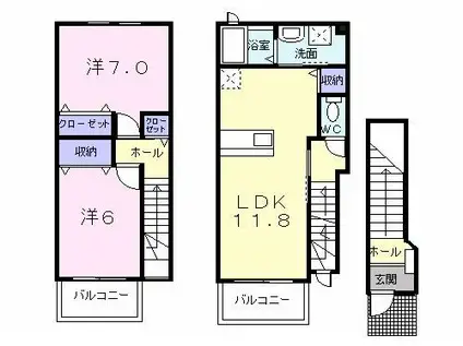 ソレアードII(2LDK/2階)の間取り写真